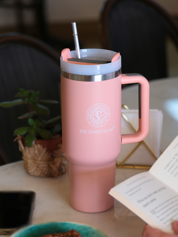 Co Chocolat Stainless Steel Vacuum Insulated Tumbler with Lid and Straw (Fuchsia, 40 oz) - Co Chocolat - Finally, Truly Healthy Chocolates